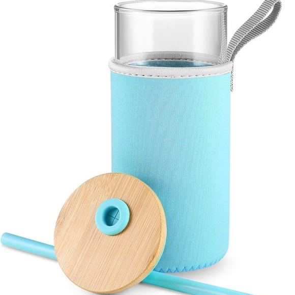 Tronco Glass Tumblers with Straw/Insulator Sleeve/Bamboo Lid 2Pk - Picture 3 of 6